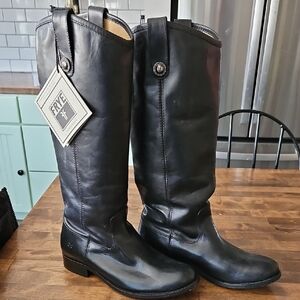 Frye Black Leather Knee-High Riding Boots